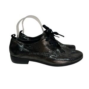 LIKE NEW Homer's Artisan Black Metallic Lace Up Oxford‎ Flats Womens 37.5 Spain